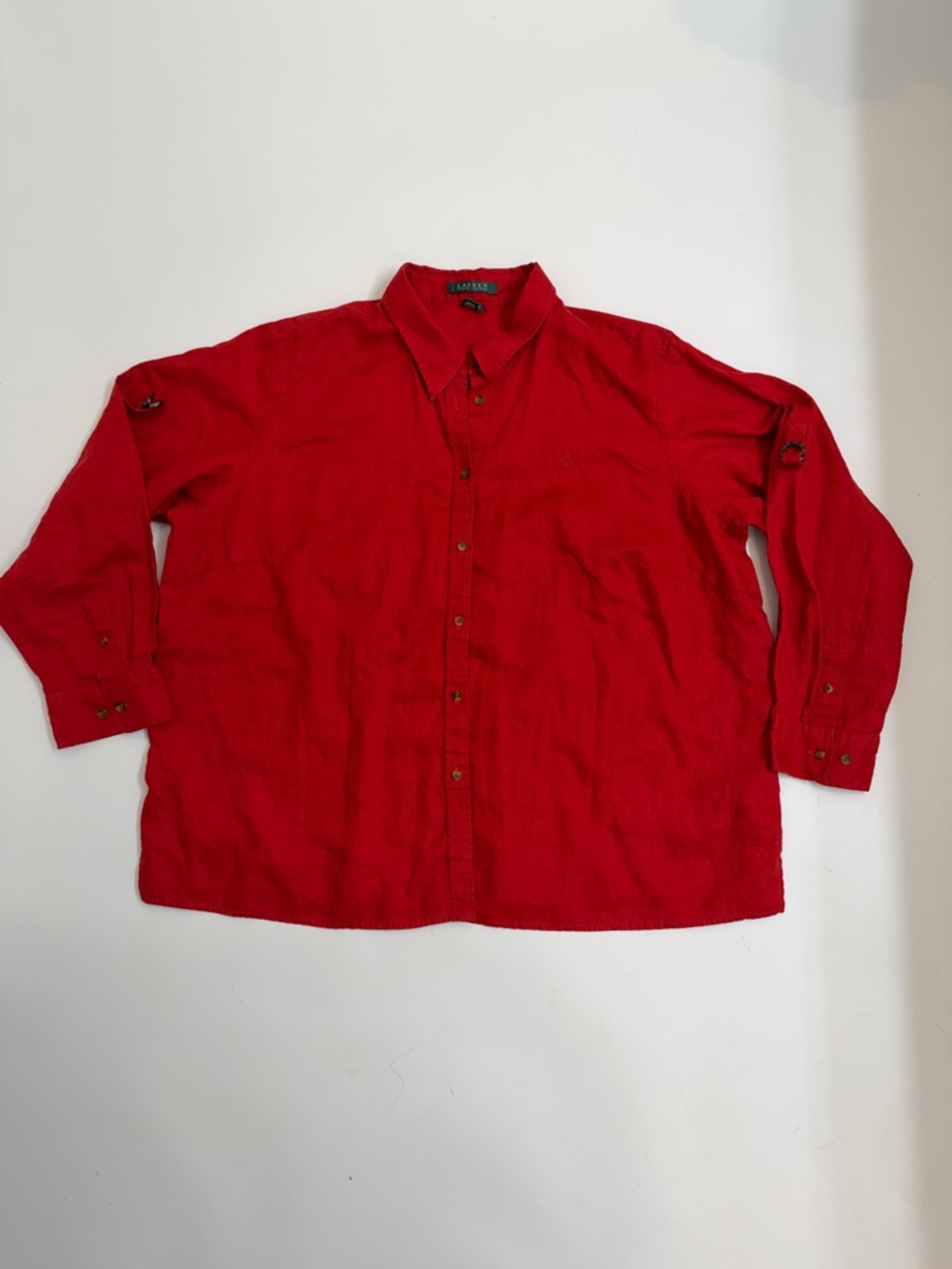 Lauren Ralph Lauren Linen Shirt 2X Red Roll Tab Sleeve Plus Size